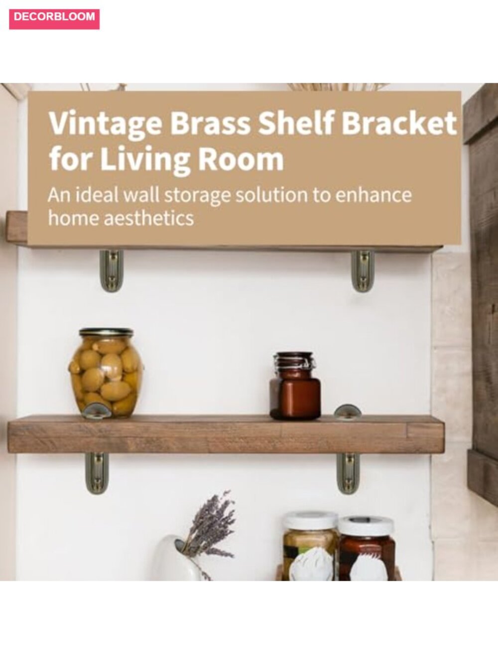 Adjustable Glass Shelf Brackets Solid Brass Wall Mount 2 Pcs - Picture 4 of 6